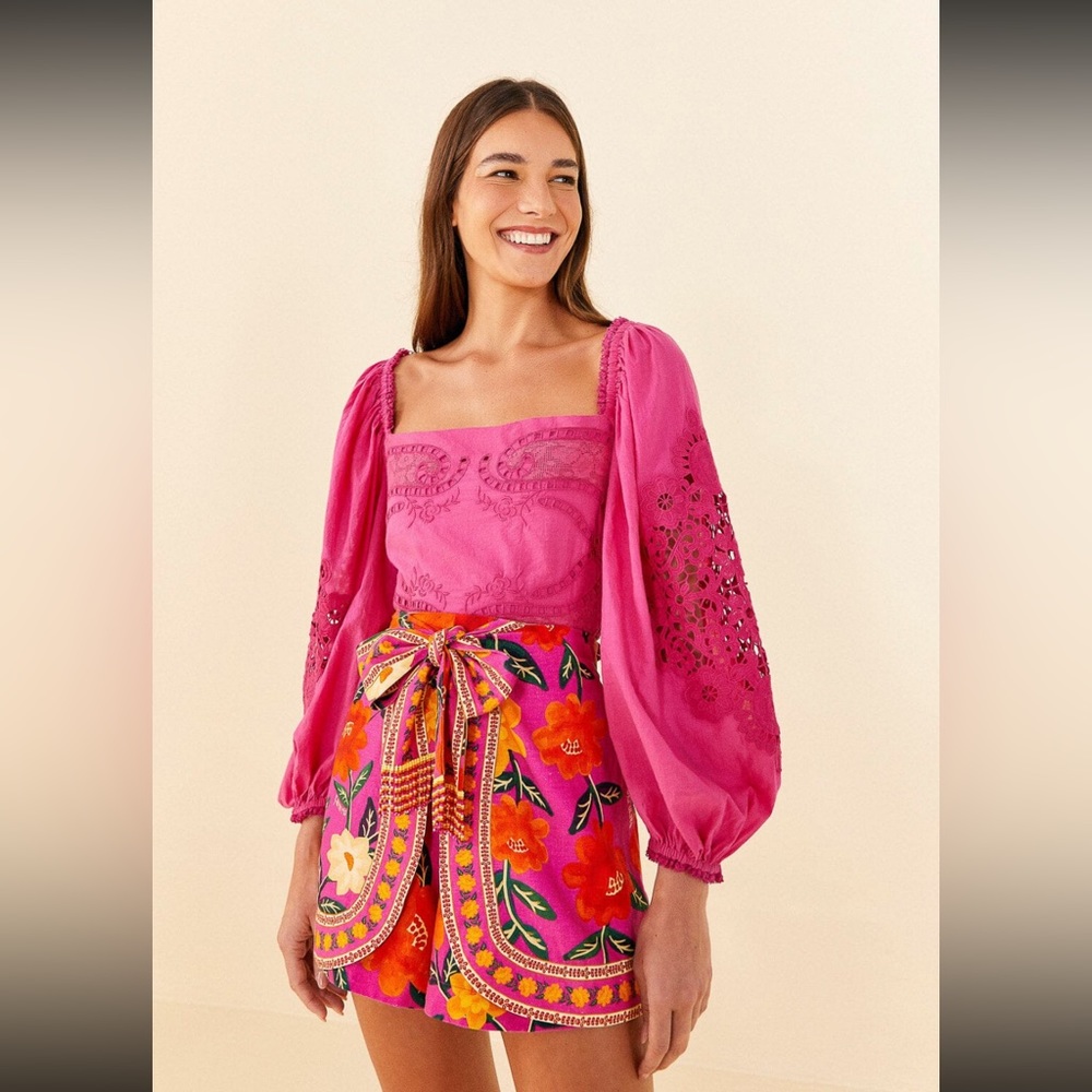 FARM Rio Pink Embroidered Blouse